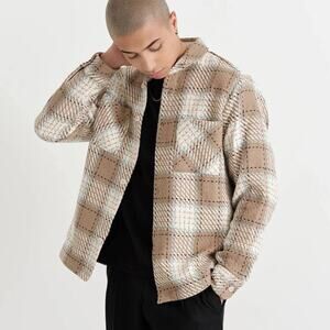 EUC Wax London Whiting Milton Overshirt Plaid Check Natural Beige Size Medium